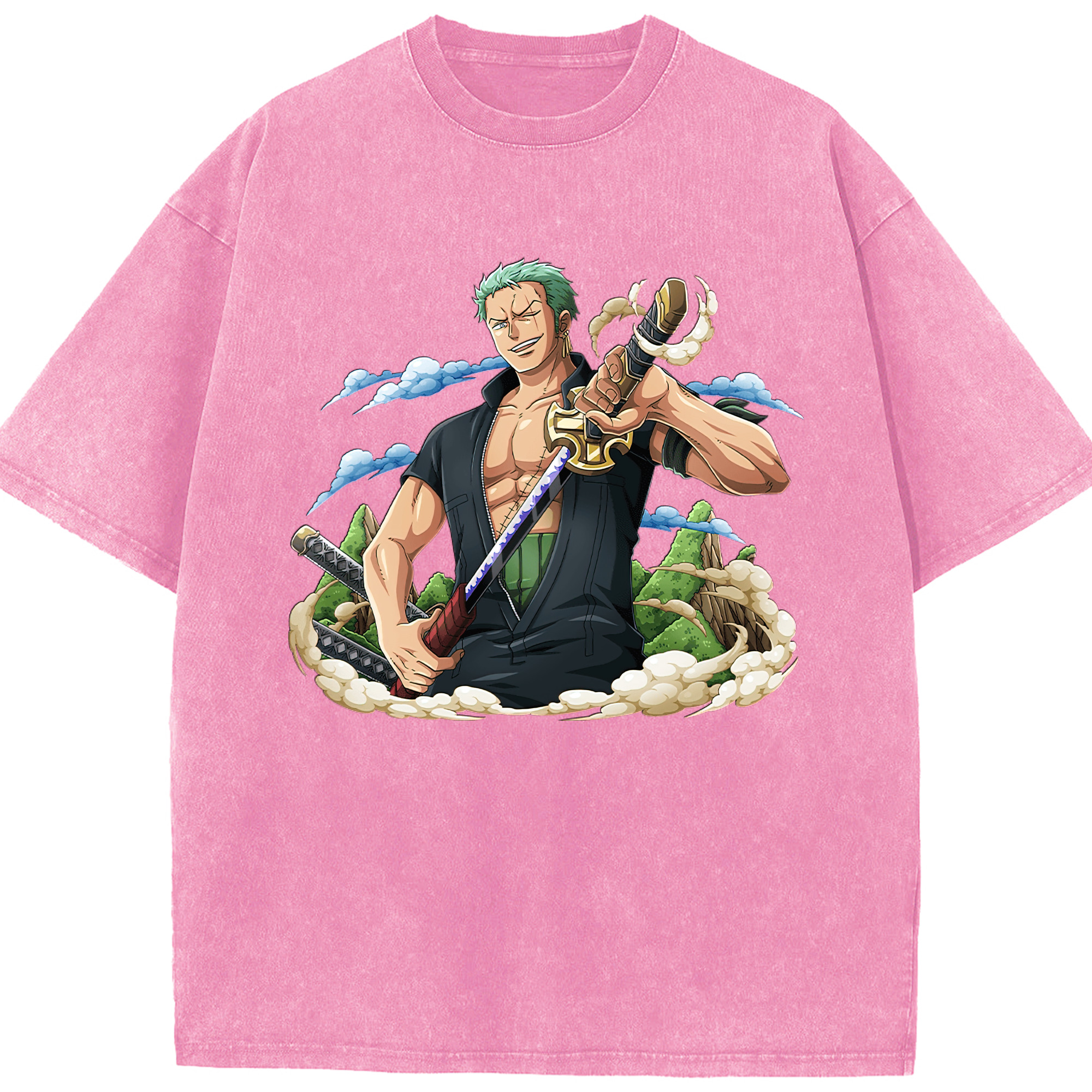 ワンピース ロロノア・ゾロ ONE PIECE Roronoa Zoro 綿100% ヴィンテージ風 半袖Tシャツ（フロントプリント）